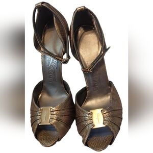 Ferragamo Dark Gold Strappy Pumps size 6